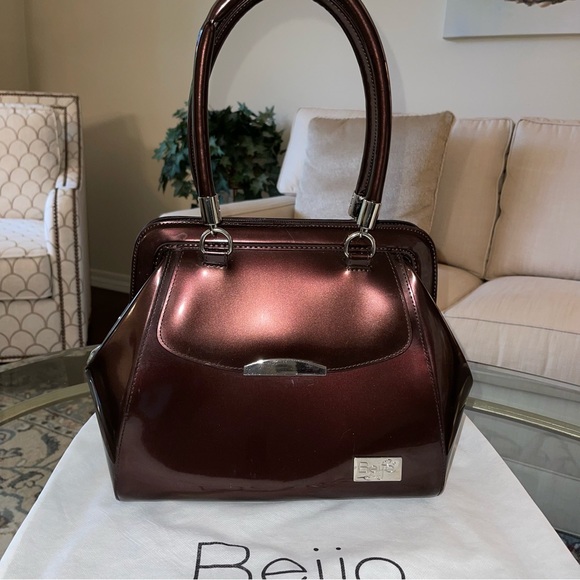 Beijo Handbags - Beijo Luxe Bronze Patent Handbag With Dustbag